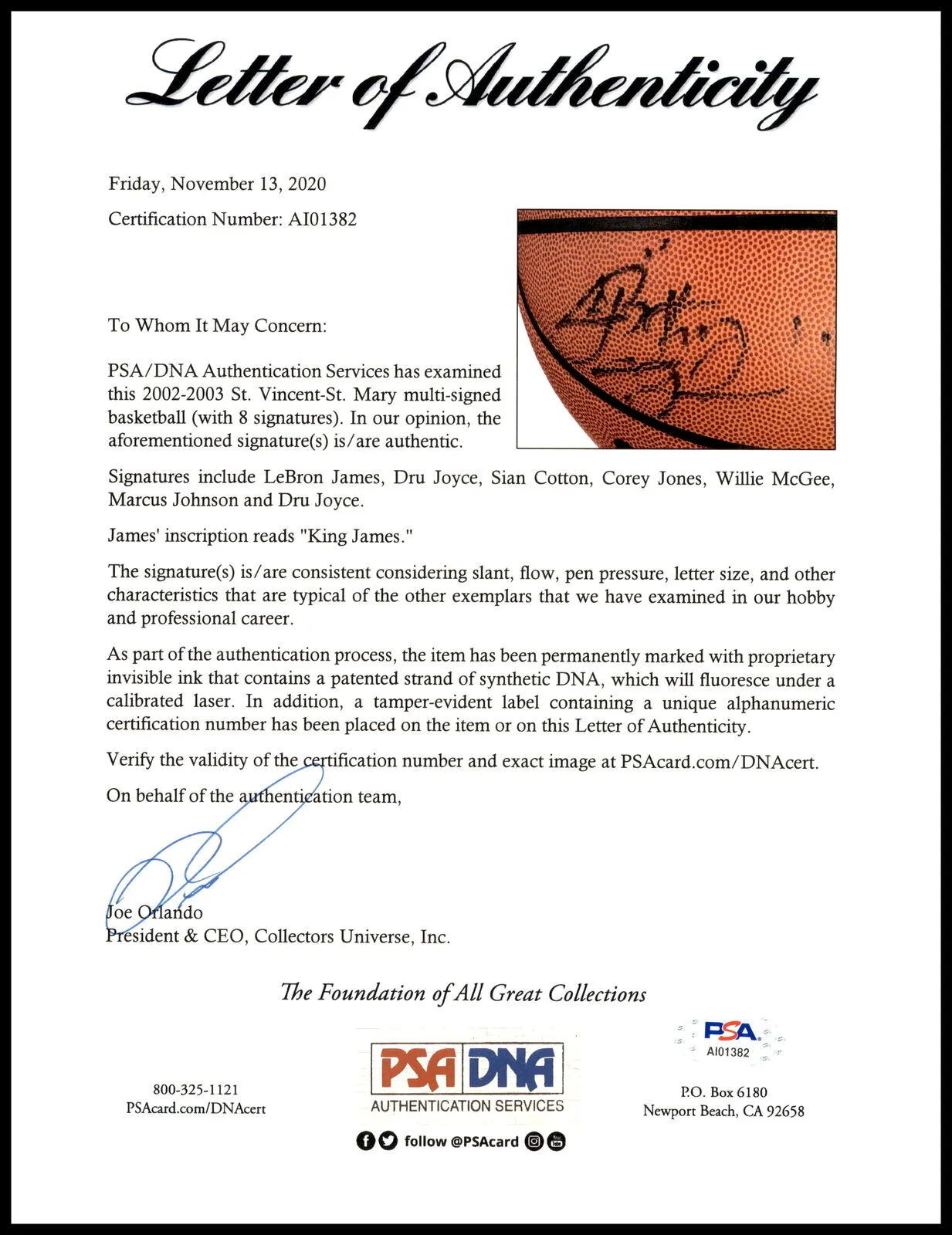 2002-03 St. Mary Autographed Basketball 8 Sigs LeBron James PSA/DNA AI01382