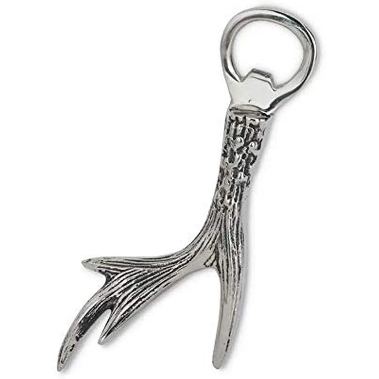 6" Polished Silver Deer Antler Bottle Opener