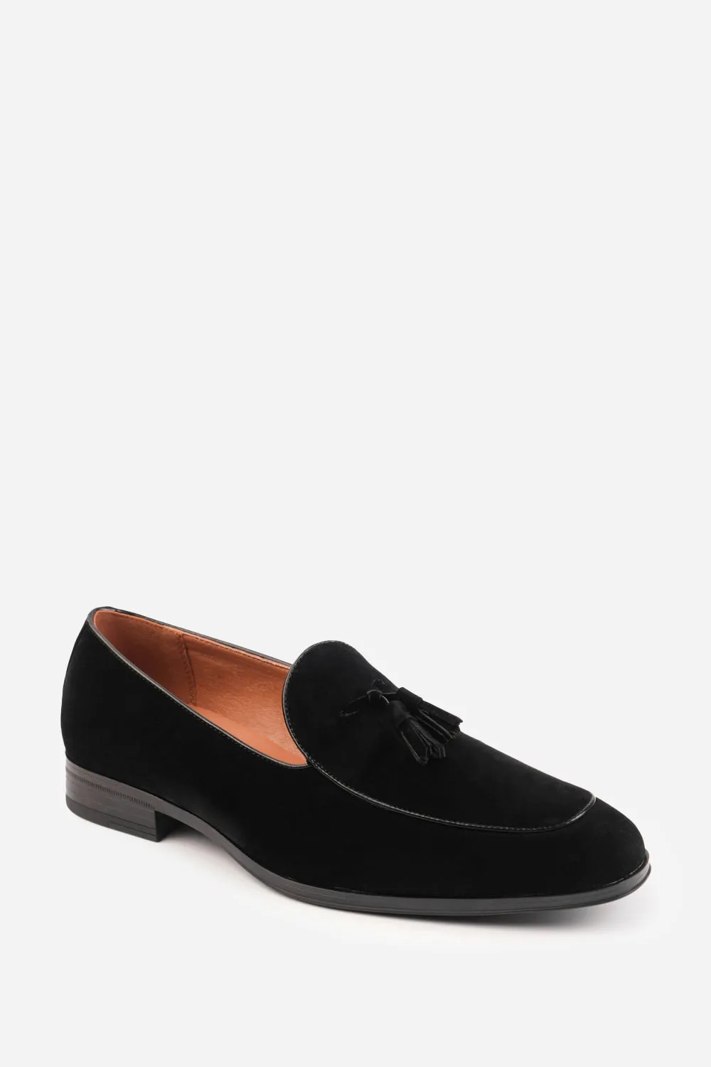 ALBERT SLIP ON TASSEL LOAFERS IN BLACK SUEDE