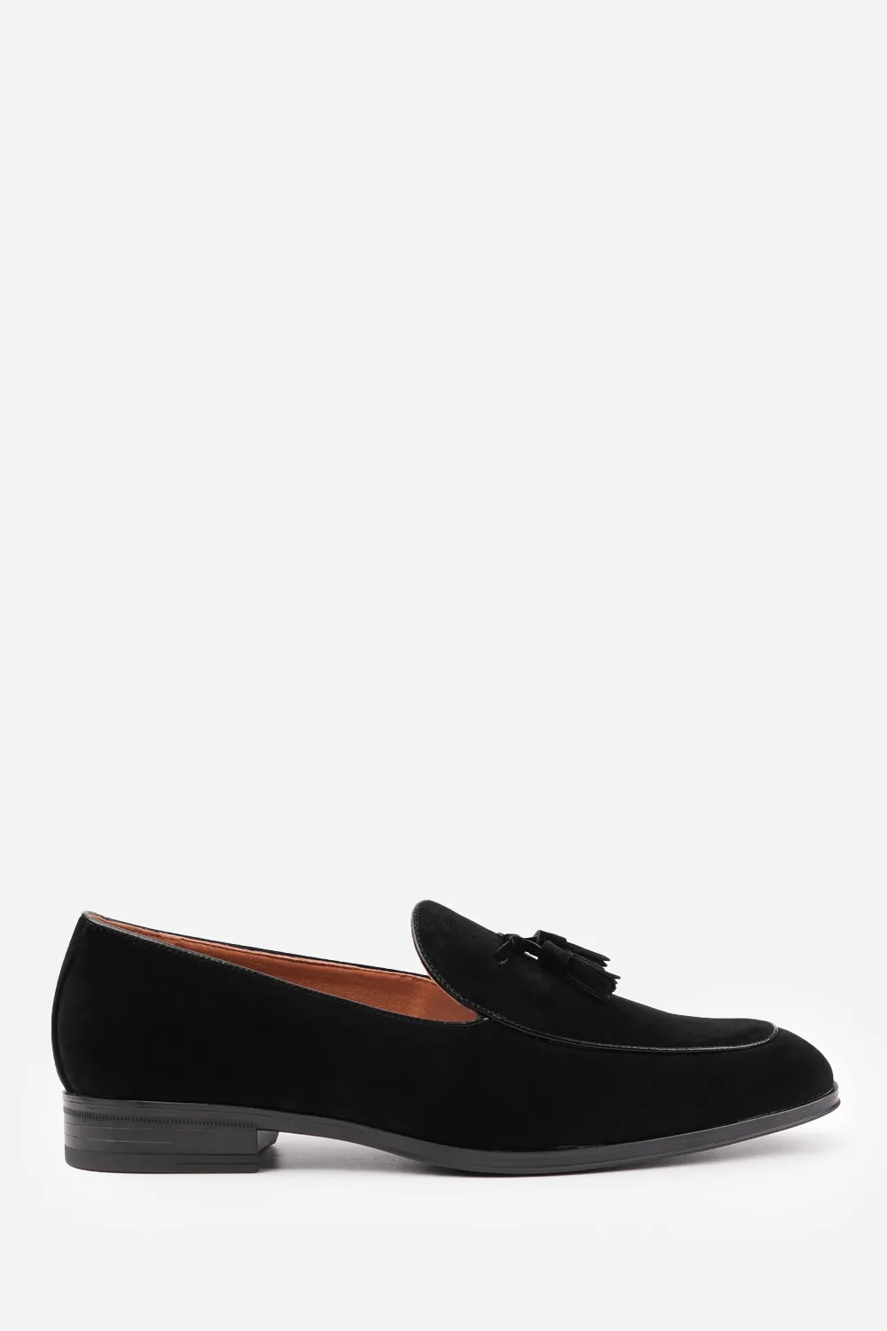 ALBERT SLIP ON TASSEL LOAFERS IN BLACK SUEDE