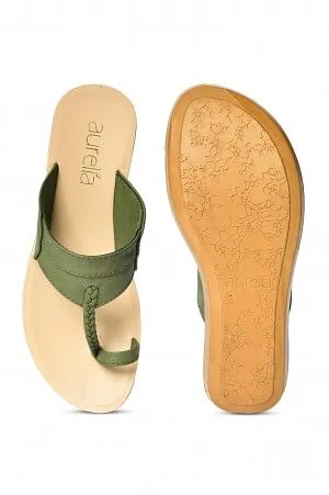Aurelia Green Textured Almond Toe Flat