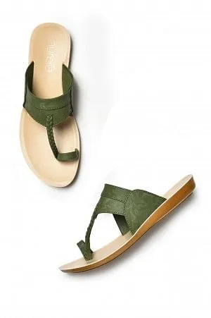 Aurelia Green Textured Almond Toe Flat