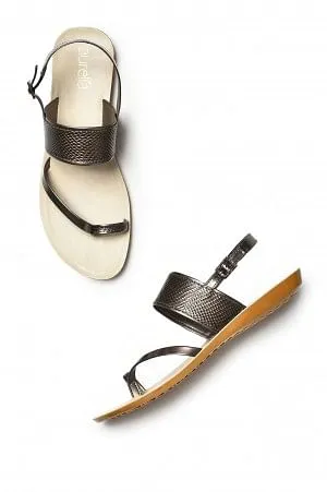 Aurelia Pewter Textured Almond Toe Flat