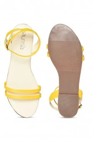 Aurelia Textured Yellow Almond Toe Flat