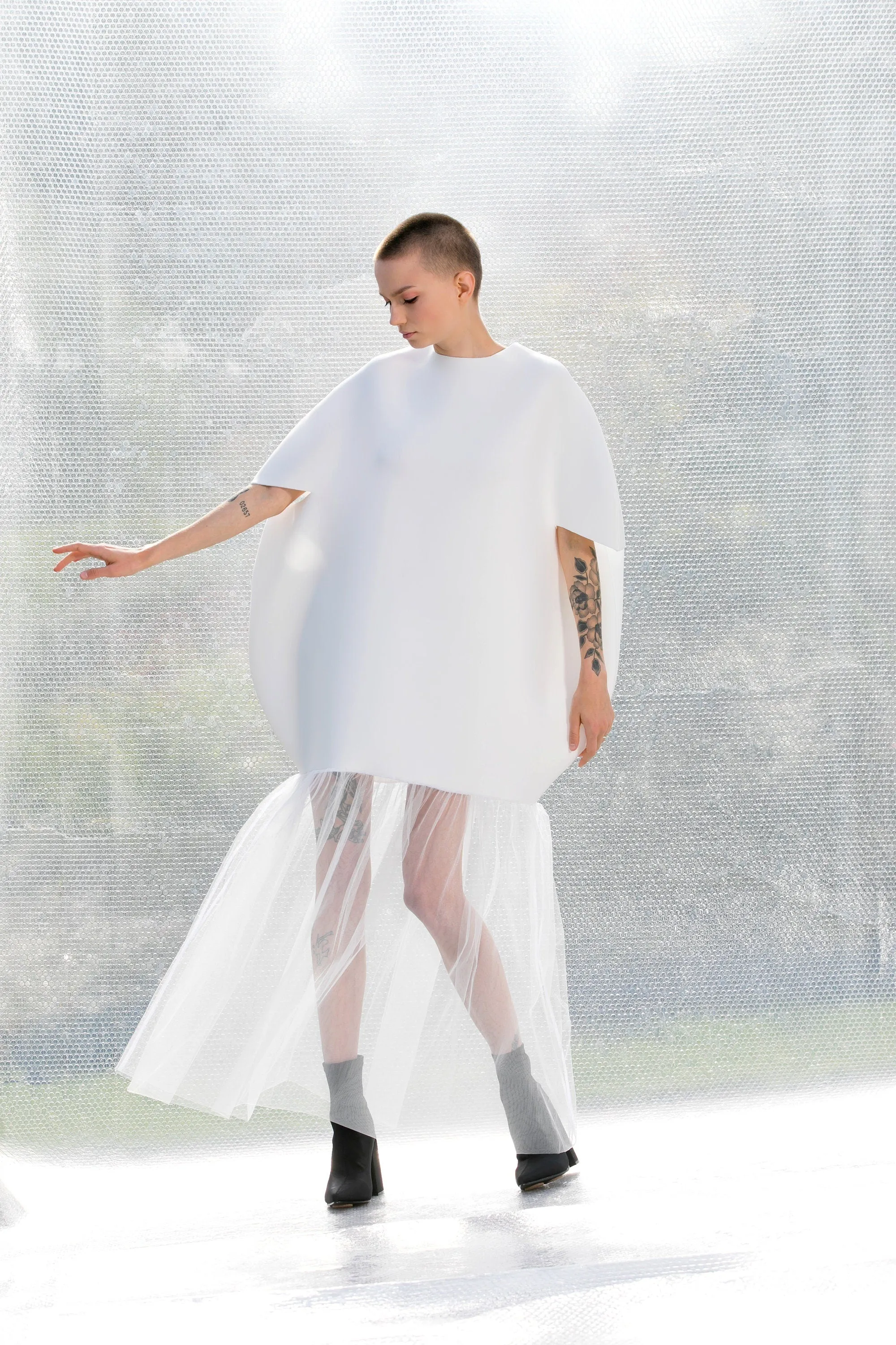 Avant Garde Neoprene And Tulle Dress
