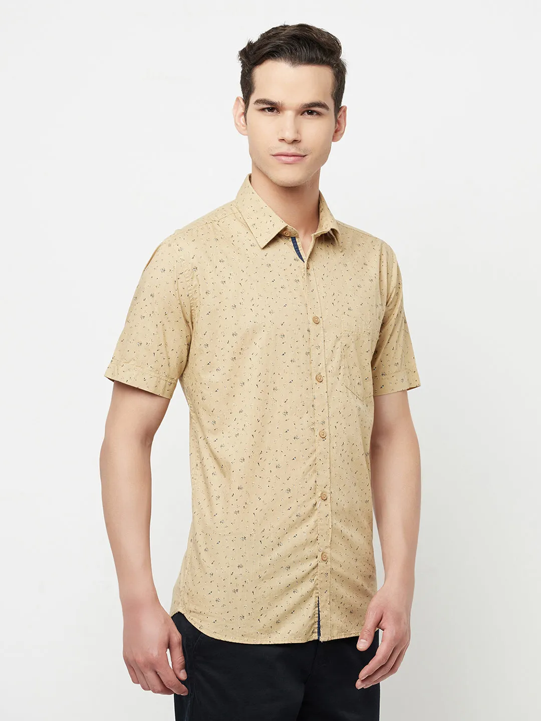 Beige Floral Printed Shirt