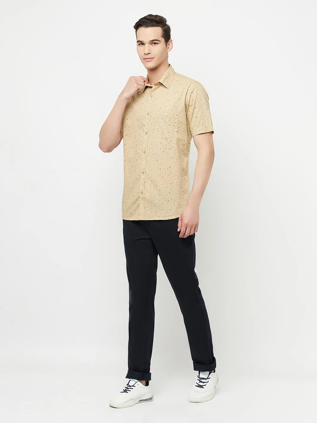 Beige Floral Printed Shirt