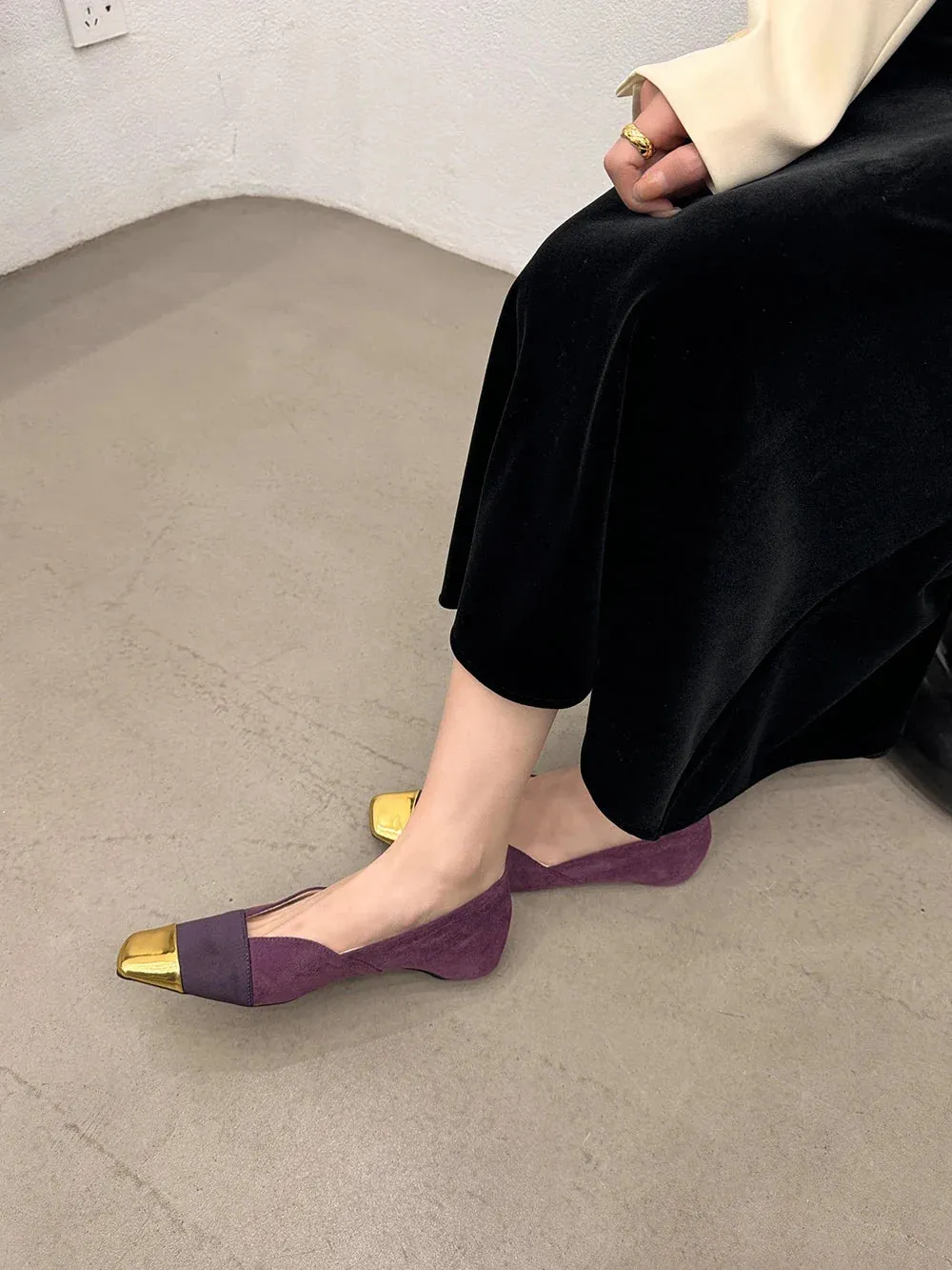 binfenxie  -  Fashion Women Loafers Mixed Color Suede Sexy Party Flat Low Heeled Black Beige Purple Dress Shoes Woman Casual Dress Size 35-39
