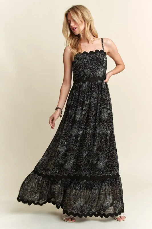 Black Floral Adjustable Strap Maxi Cami Dress