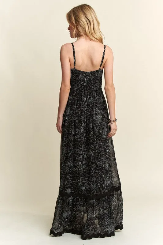 Black Floral Adjustable Strap Maxi Cami Dress