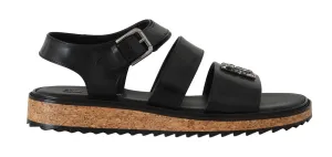 Black Leather Strap Crystal Sandals