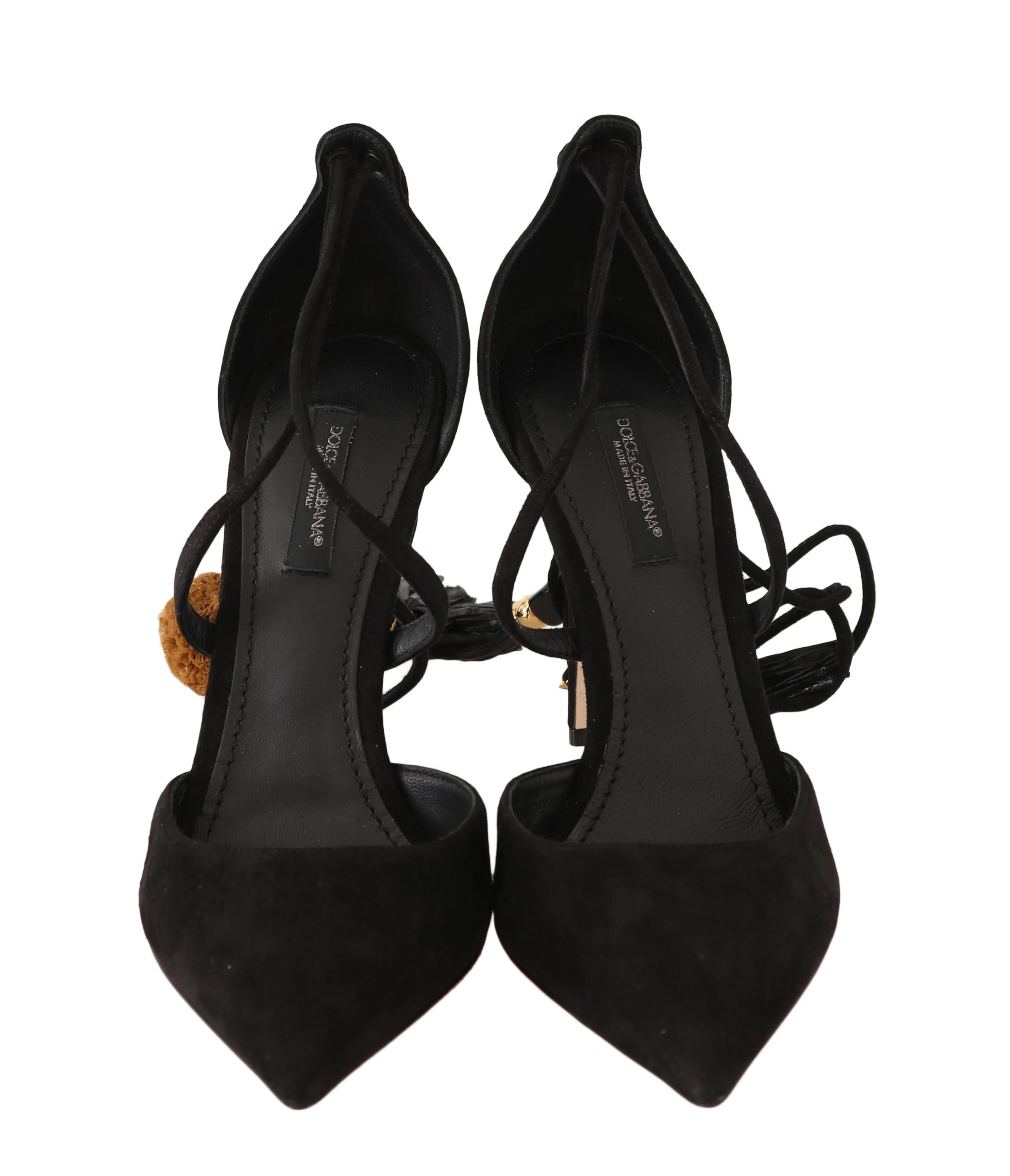 Black Suede Leather Tassel Sandals