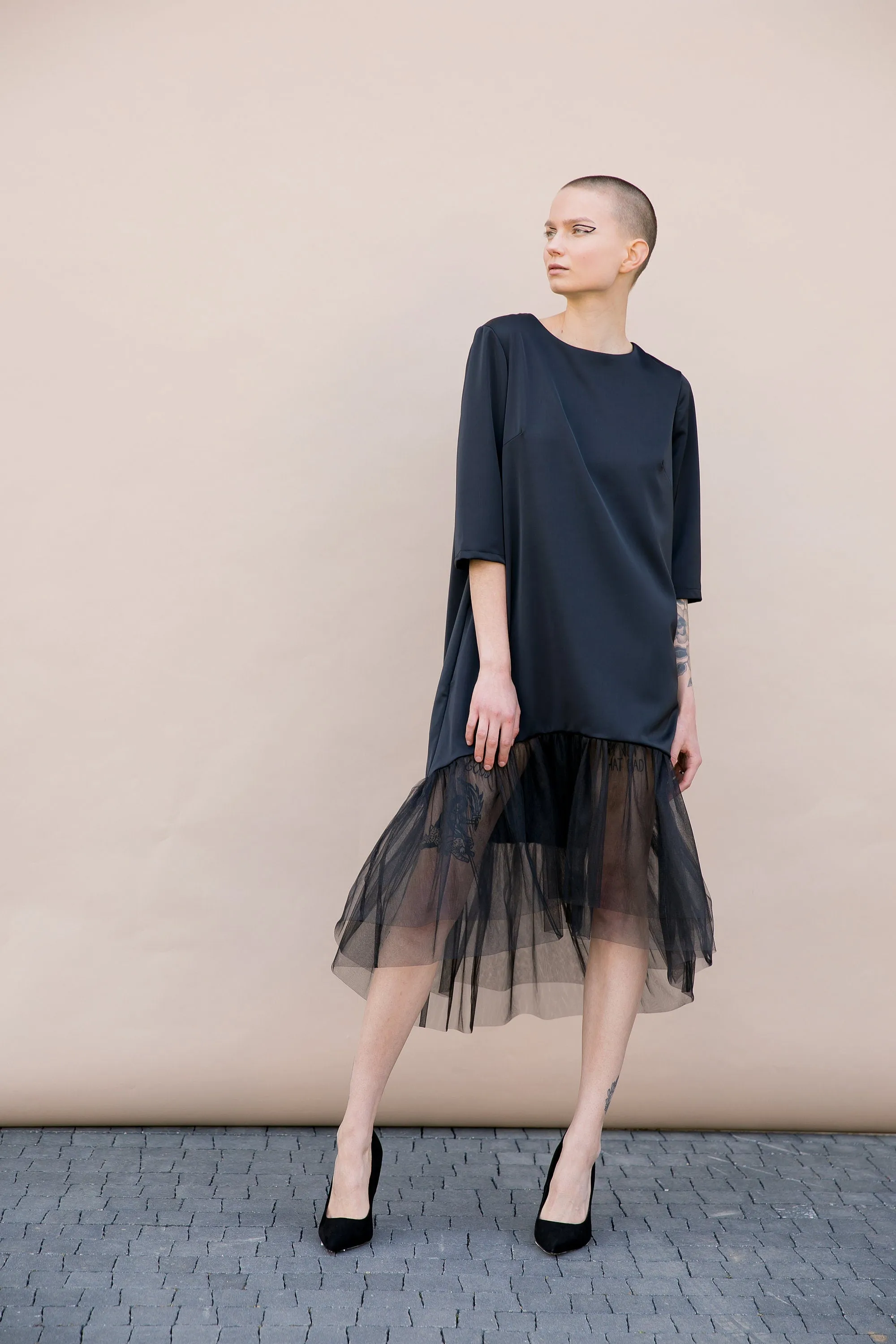 Black Tulle Dress, Futuristic Clothing, Evening Dress, Steampunk Dress, Avant Garde Clothing, Cyberpunk Dress, Loose Dress, Formal Dress