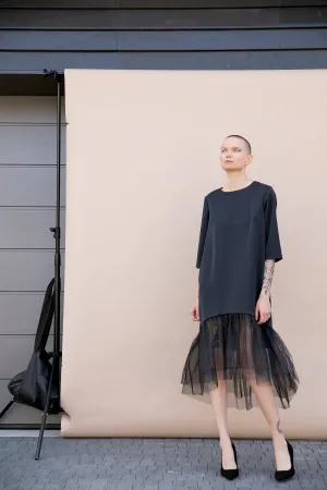 Black Tulle Dress, Futuristic Clothing, Evening Dress, Steampunk Dress, Avant Garde Clothing, Cyberpunk Dress, Loose Dress, Formal Dress