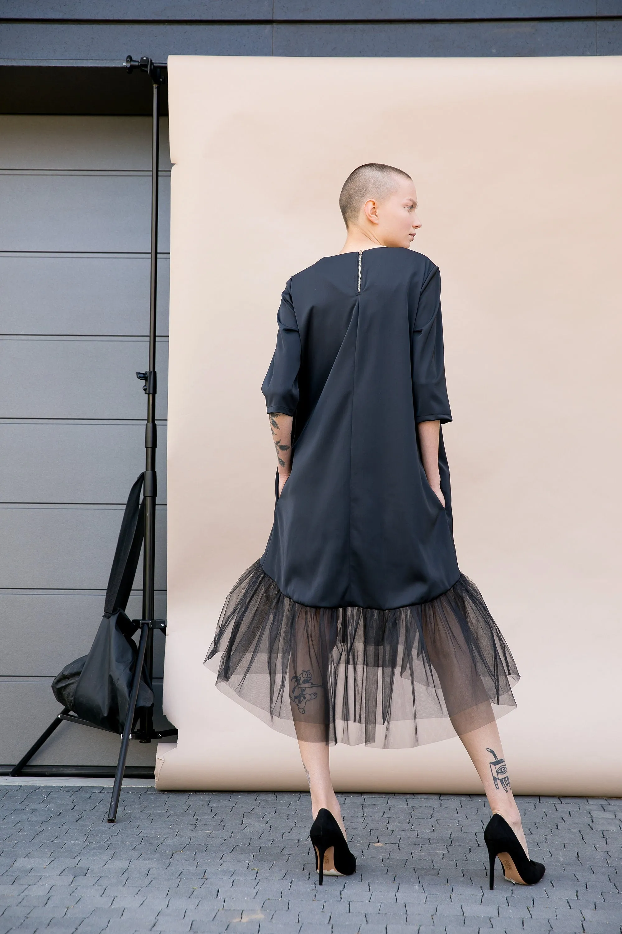 Black Tulle Dress, Futuristic Clothing, Evening Dress, Steampunk Dress, Avant Garde Clothing, Cyberpunk Dress, Loose Dress, Formal Dress