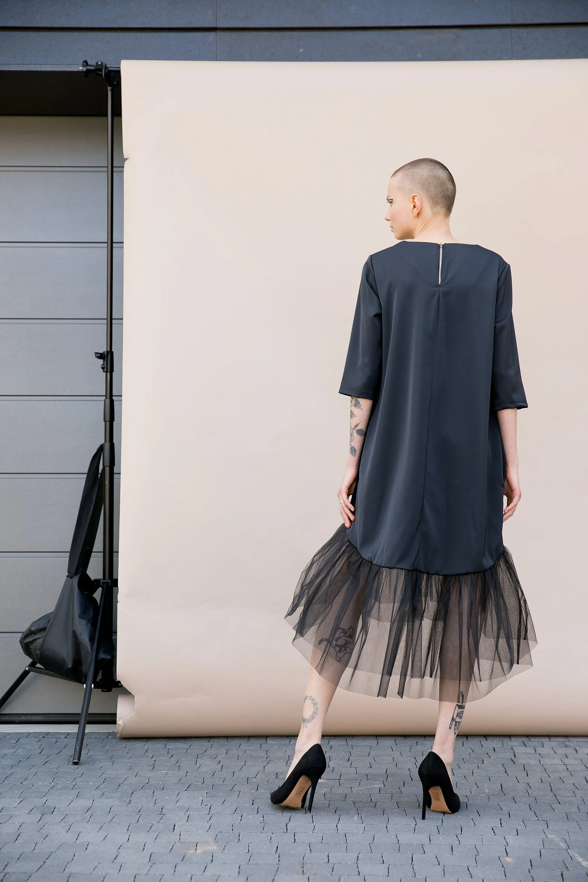 Black Tulle Dress, Futuristic Clothing, Evening Dress, Steampunk Dress, Avant Garde Clothing, Cyberpunk Dress, Loose Dress, Formal Dress
