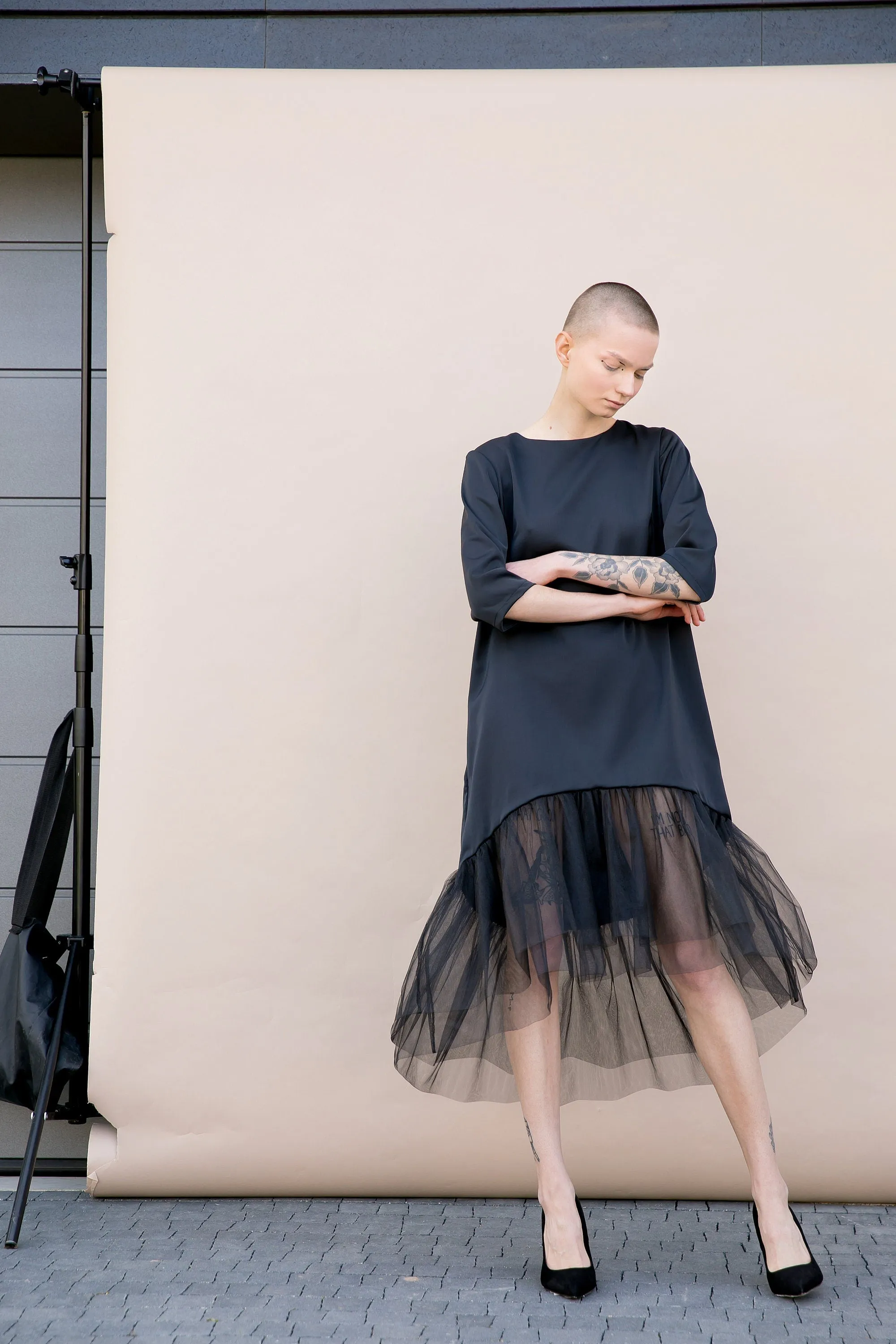 Black Tulle Dress, Futuristic Clothing, Evening Dress, Steampunk Dress, Avant Garde Clothing, Cyberpunk Dress, Loose Dress, Formal Dress