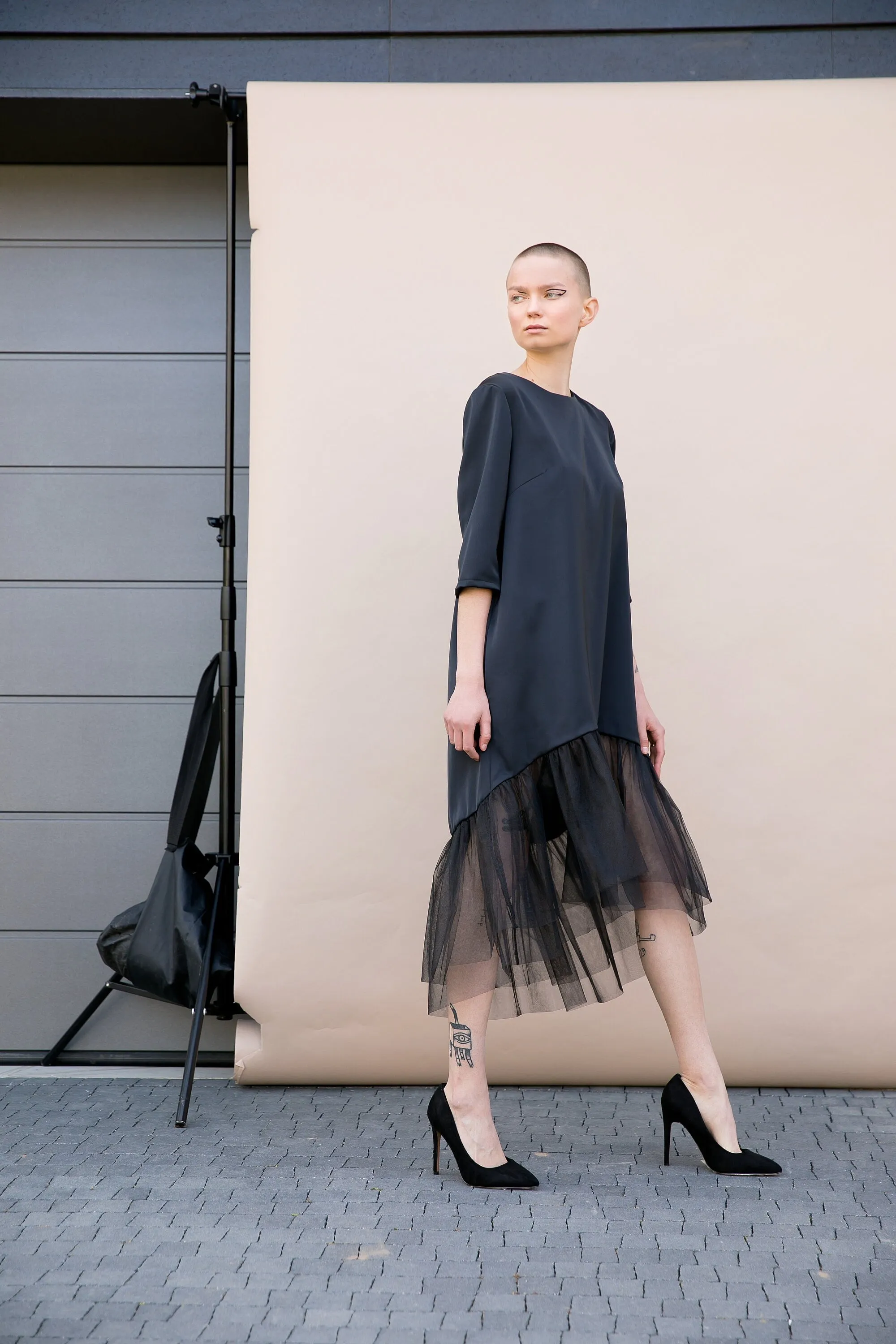 Black Tulle Dress, Futuristic Clothing, Evening Dress, Steampunk Dress, Avant Garde Clothing, Cyberpunk Dress, Loose Dress, Formal Dress