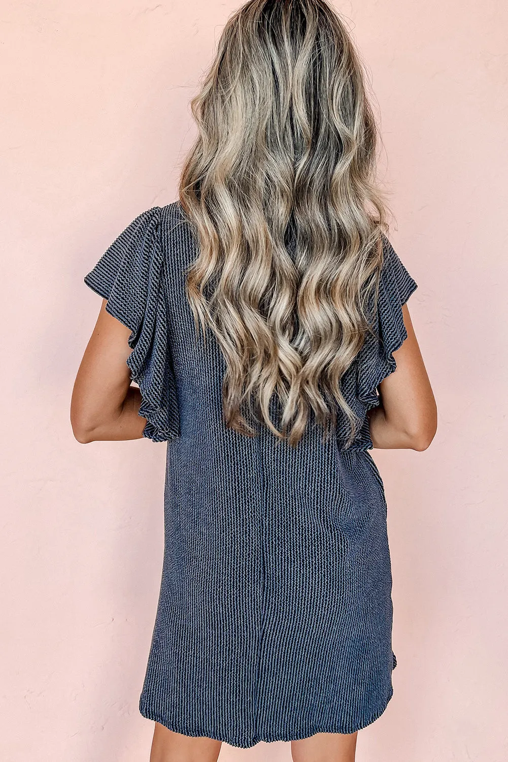 Black Wishful Thinking Ribbed Flutter Sleeve Dress