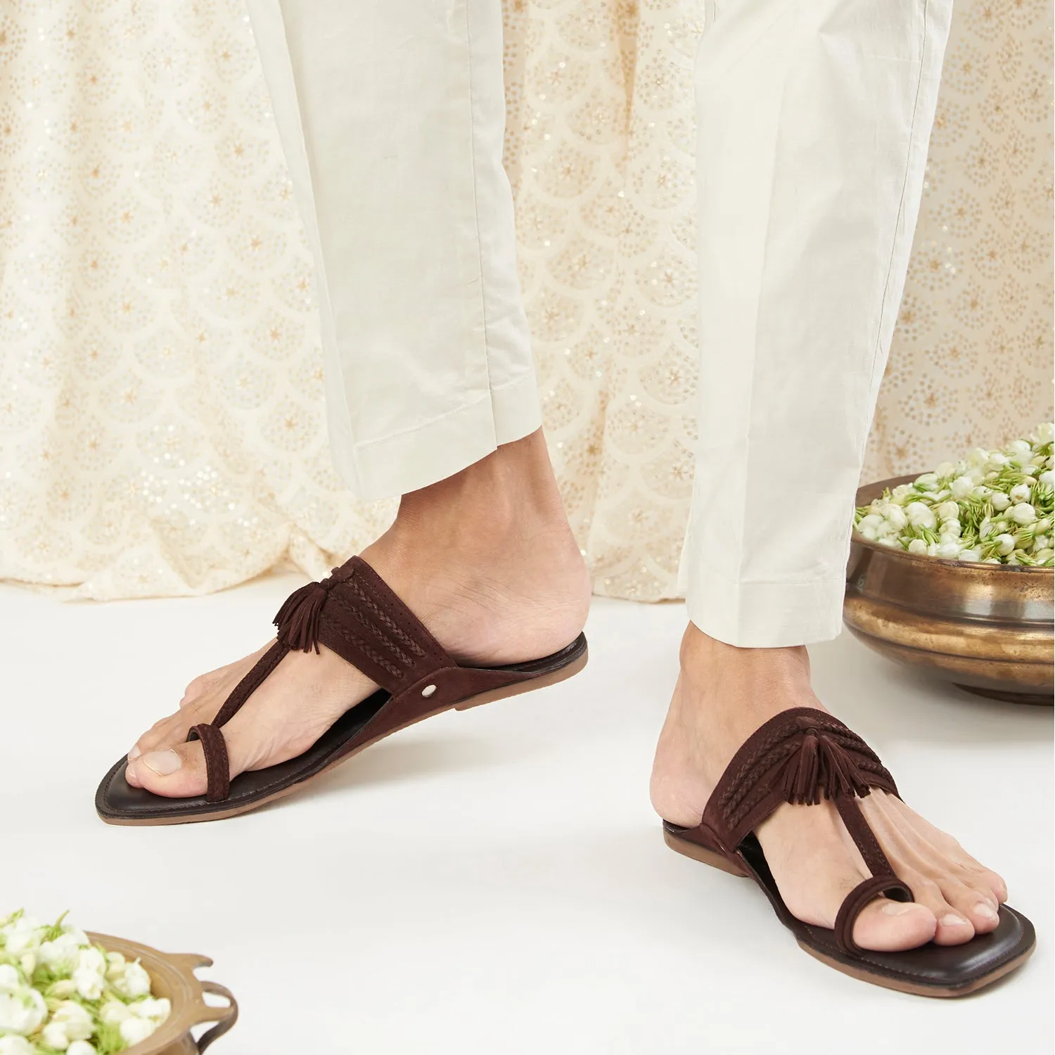Brown Suede Kolhapuri Slippers For Men