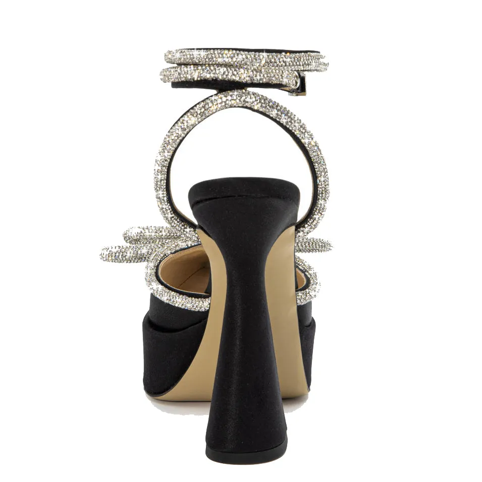 Chunky Platform Satin Diamonds Strap Sandals