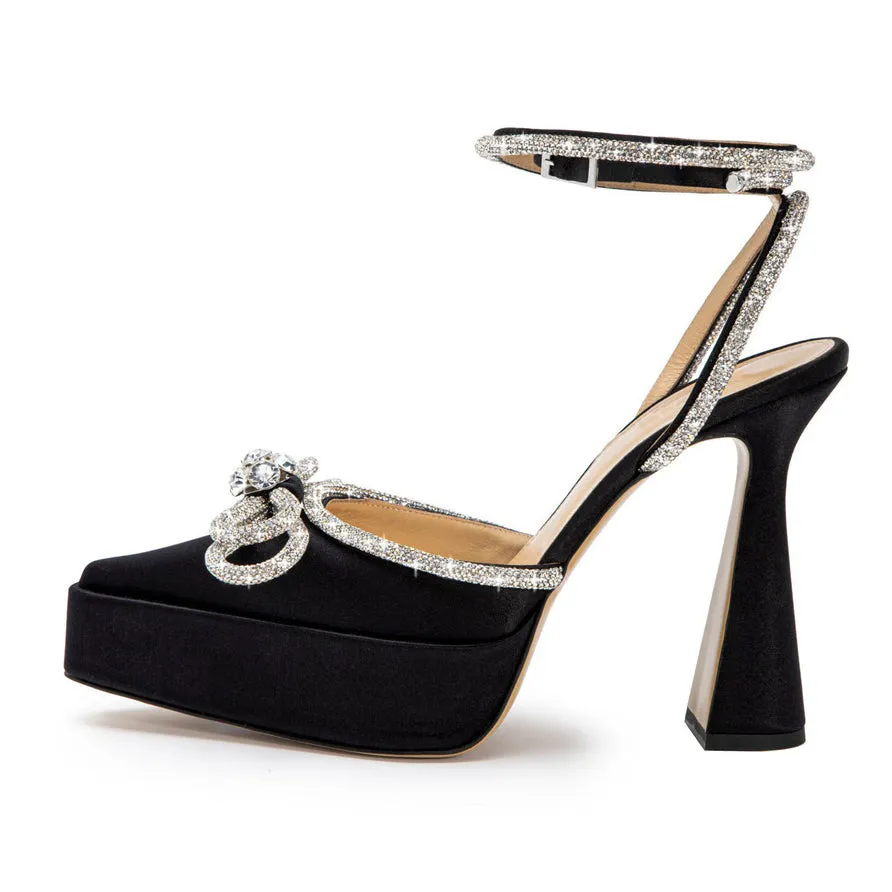 Chunky Platform Satin Diamonds Strap Sandals