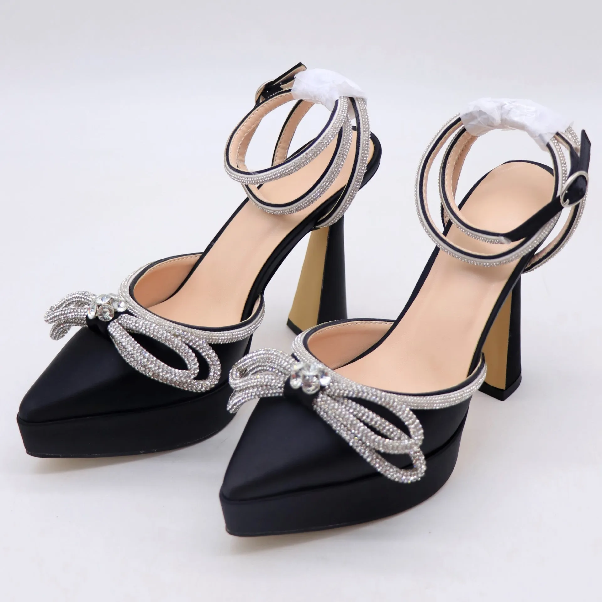 Chunky Platform Satin Diamonds Strap Sandals
