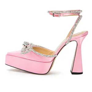 Chunky Platform Satin Diamonds Strap Sandals