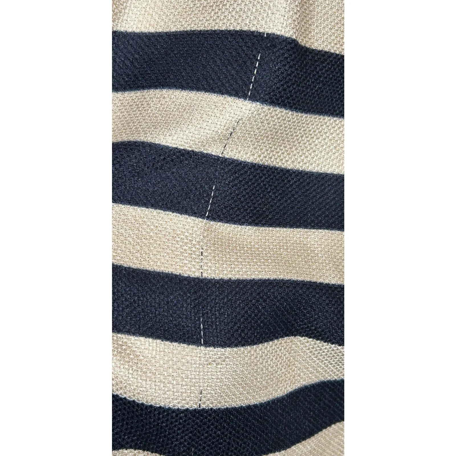 City Studio Navy & Cream Striped Fit & Flare Dress with Coral Belt - Size 3