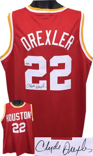 Clyde Drexler Signed Autographed Houston Rockets Basketball Jersey (JSA COA)