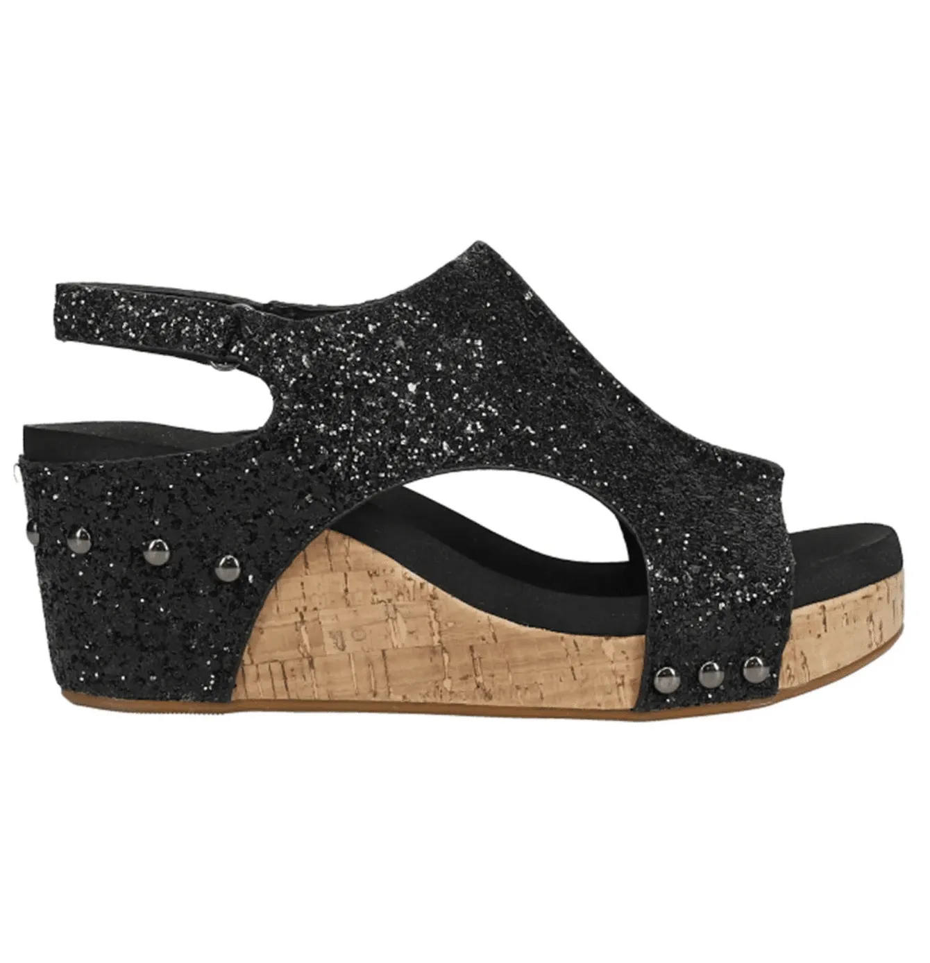 Corkys Carley - Black Glitter Wedge Sandal