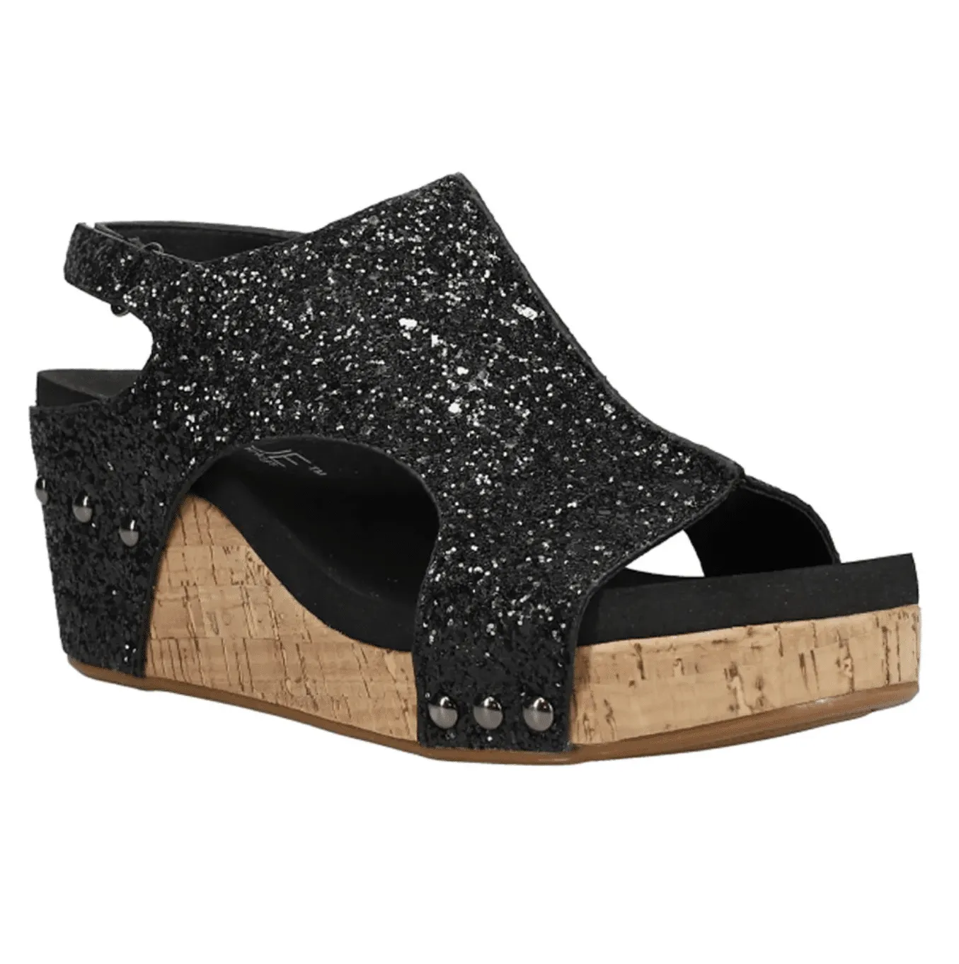 Corkys Carley - Black Glitter Wedge Sandal