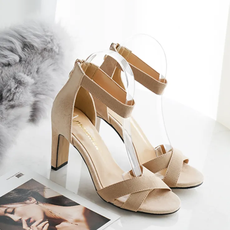 Cross Strap Block Chunky Heel Sandals DS318