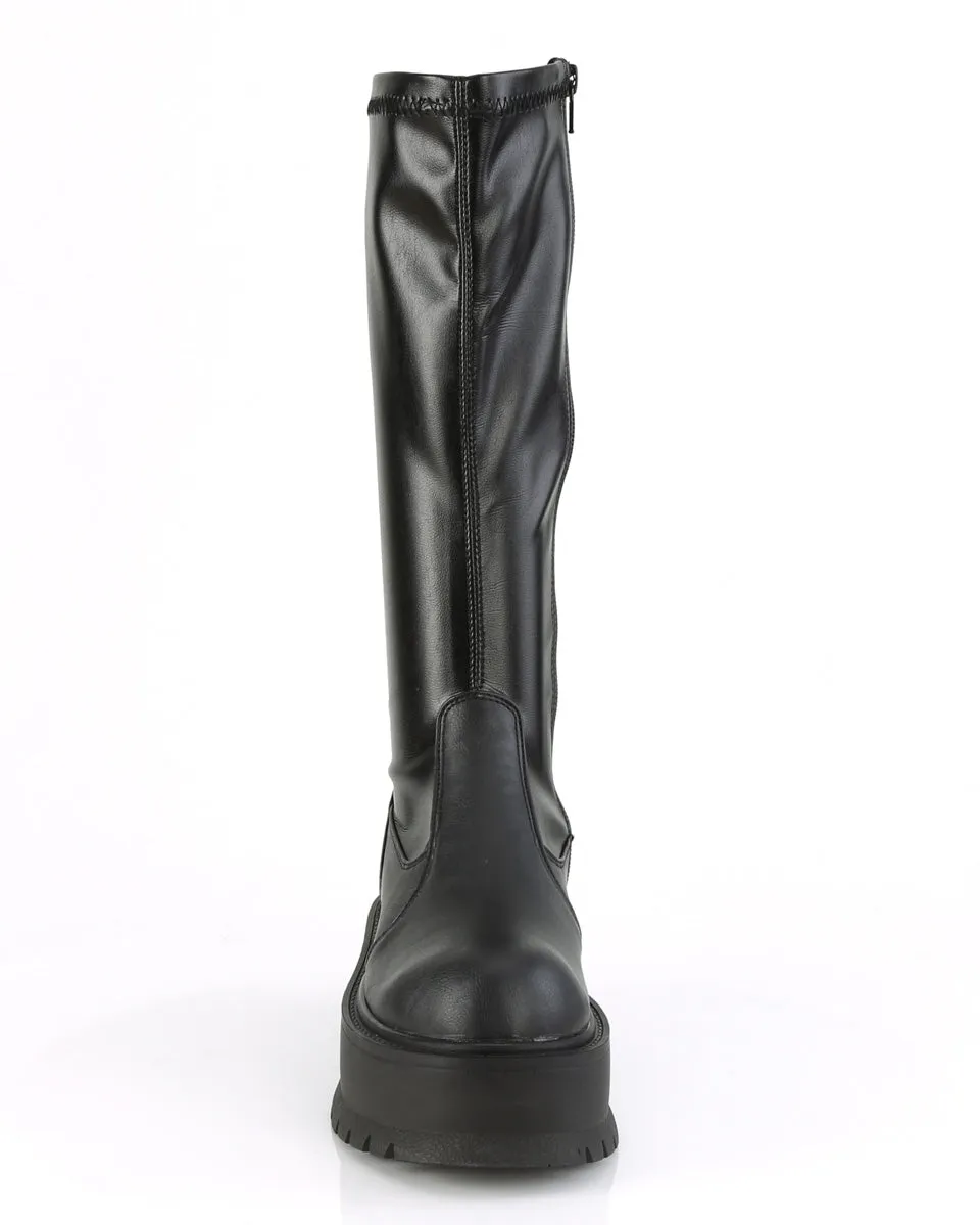 Demonia Slacker Matte Black Knee High Boots