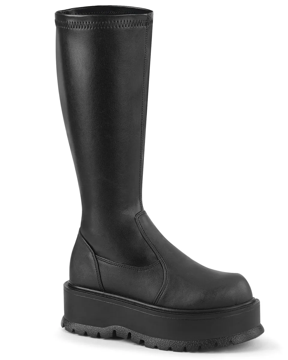 Demonia Slacker Matte Black Knee High Boots