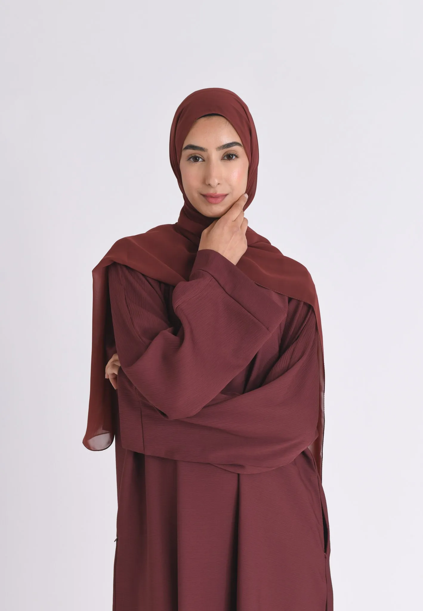 Dusty Mauve Textured Abaya With Zip Pockets (Premium)