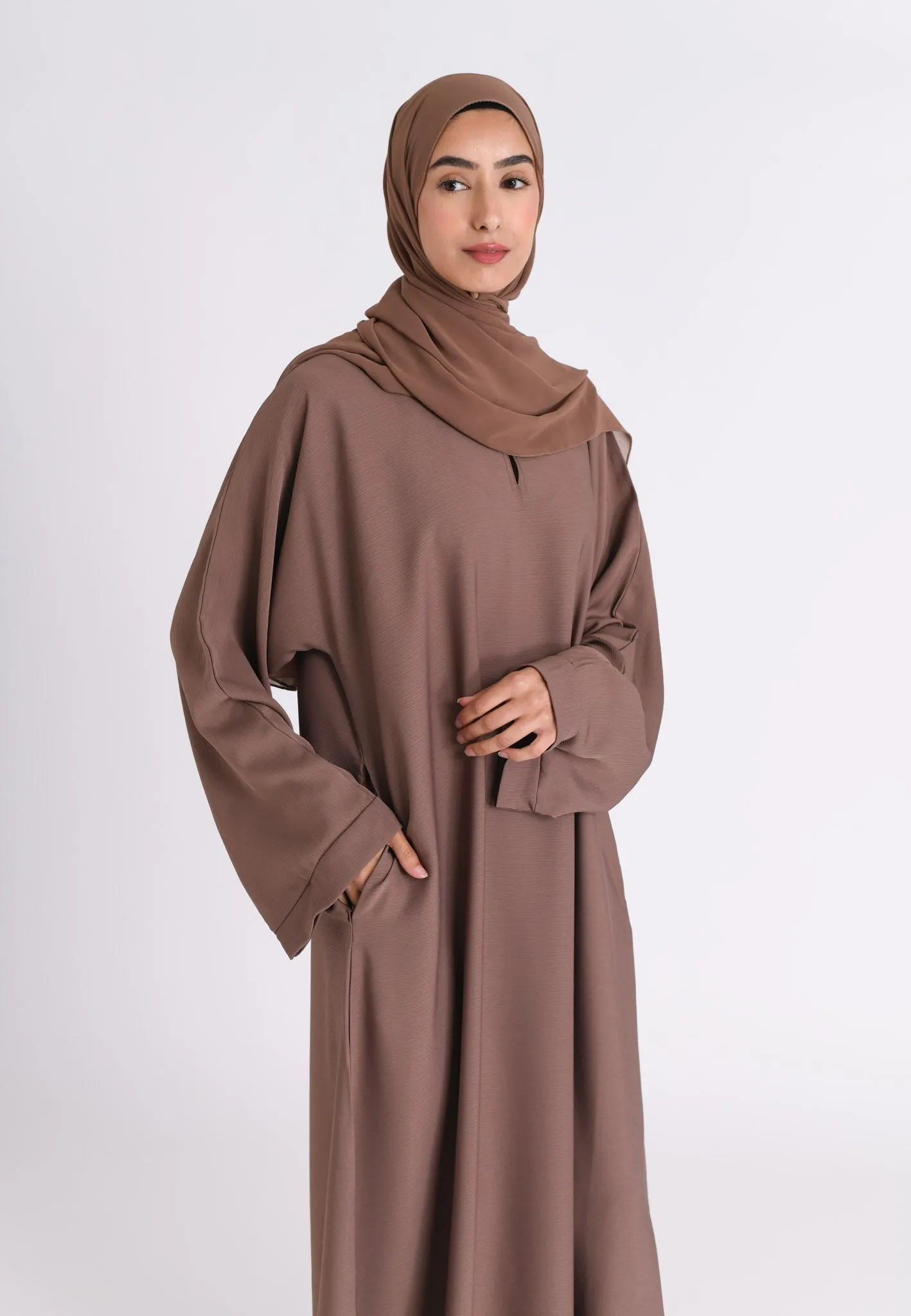 Dusty Mink Textured Abaya with Zip Pockets (Premium)