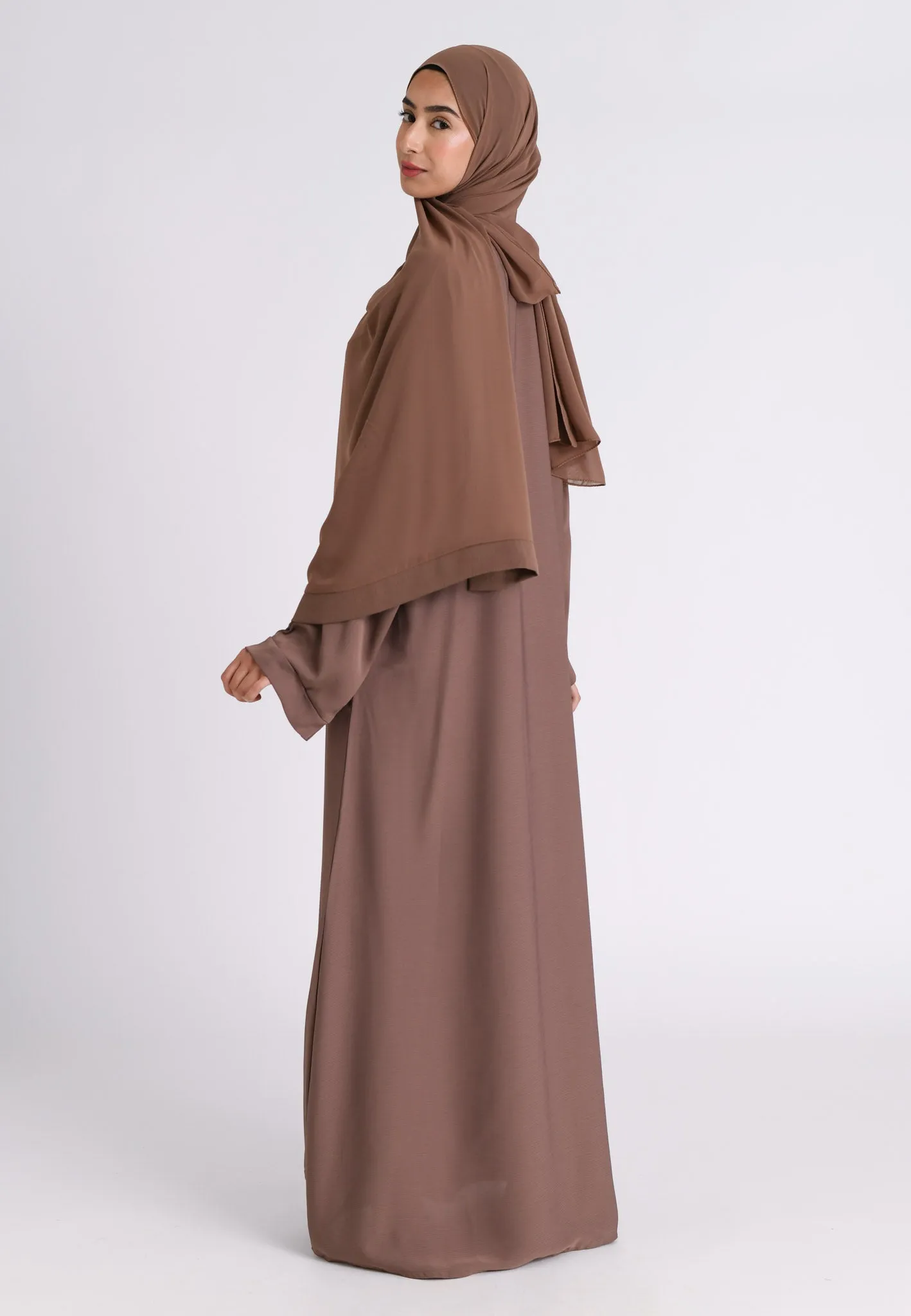 Dusty Mink Textured Abaya with Zip Pockets (Premium)