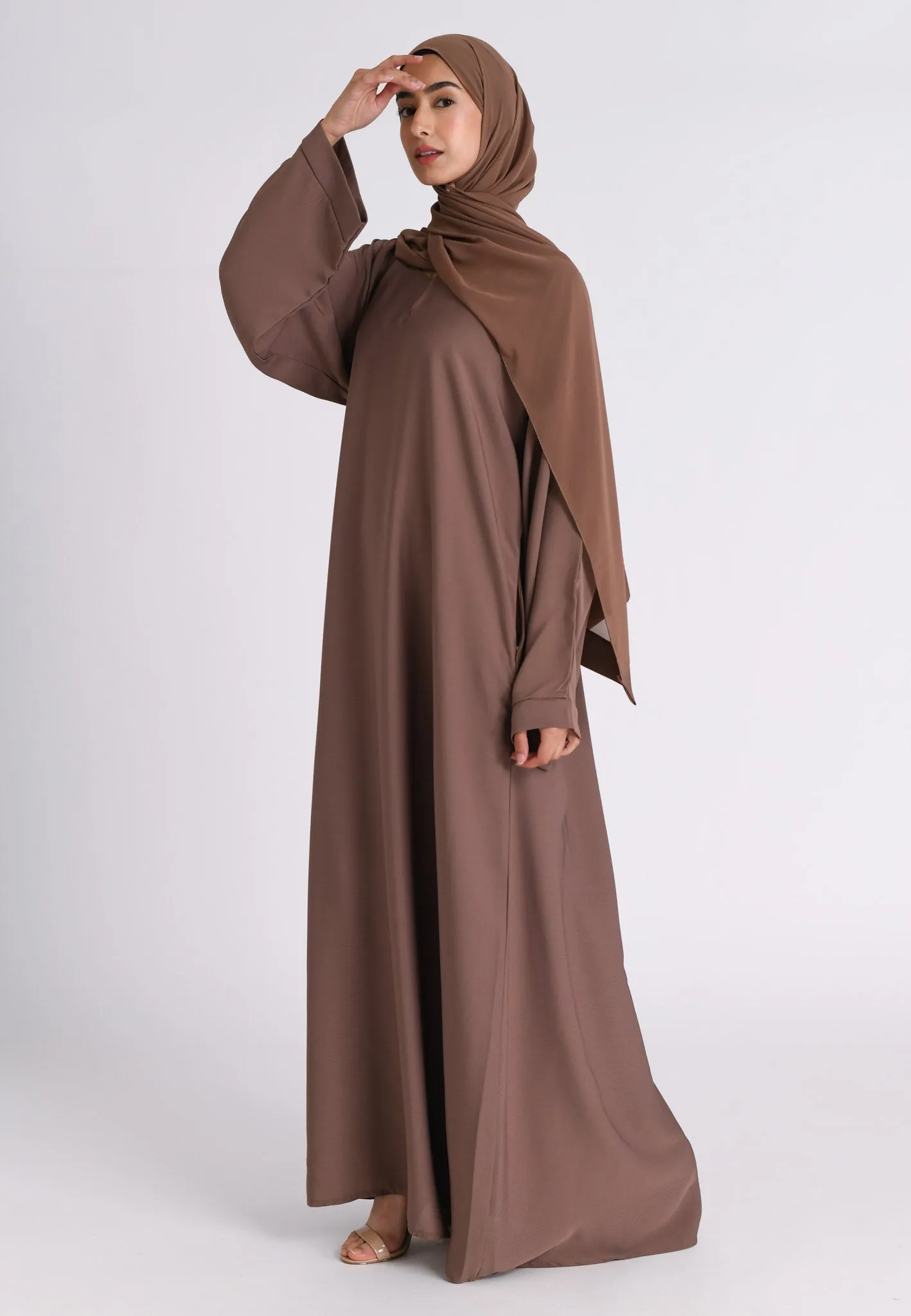 Dusty Mink Textured Abaya with Zip Pockets (Premium)