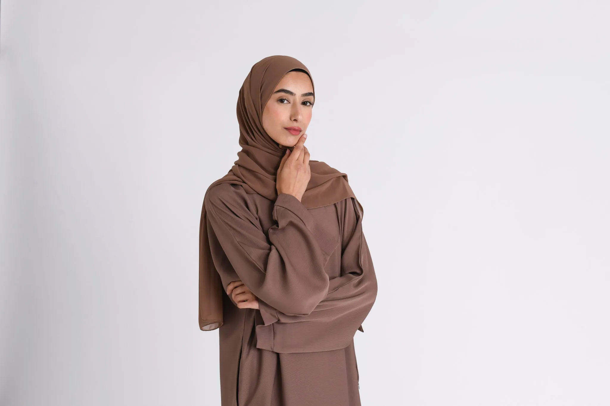 Dusty Mink Textured Abaya with Zip Pockets (Premium)