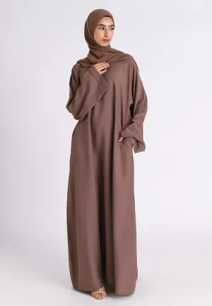 Dusty Mink Textured Abaya with Zip Pockets (Premium)