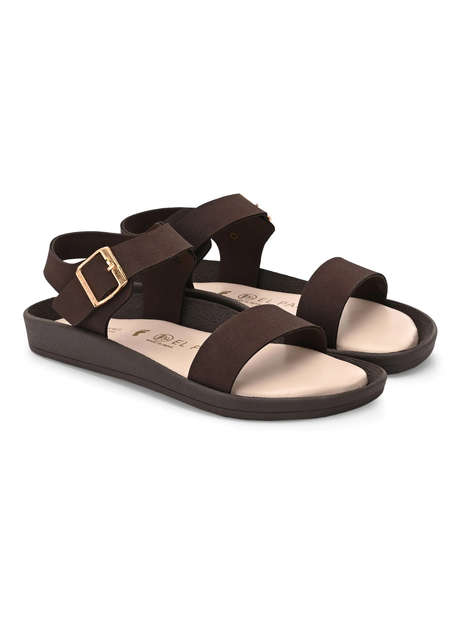El Paso Women Open Toe Flats with Buckles