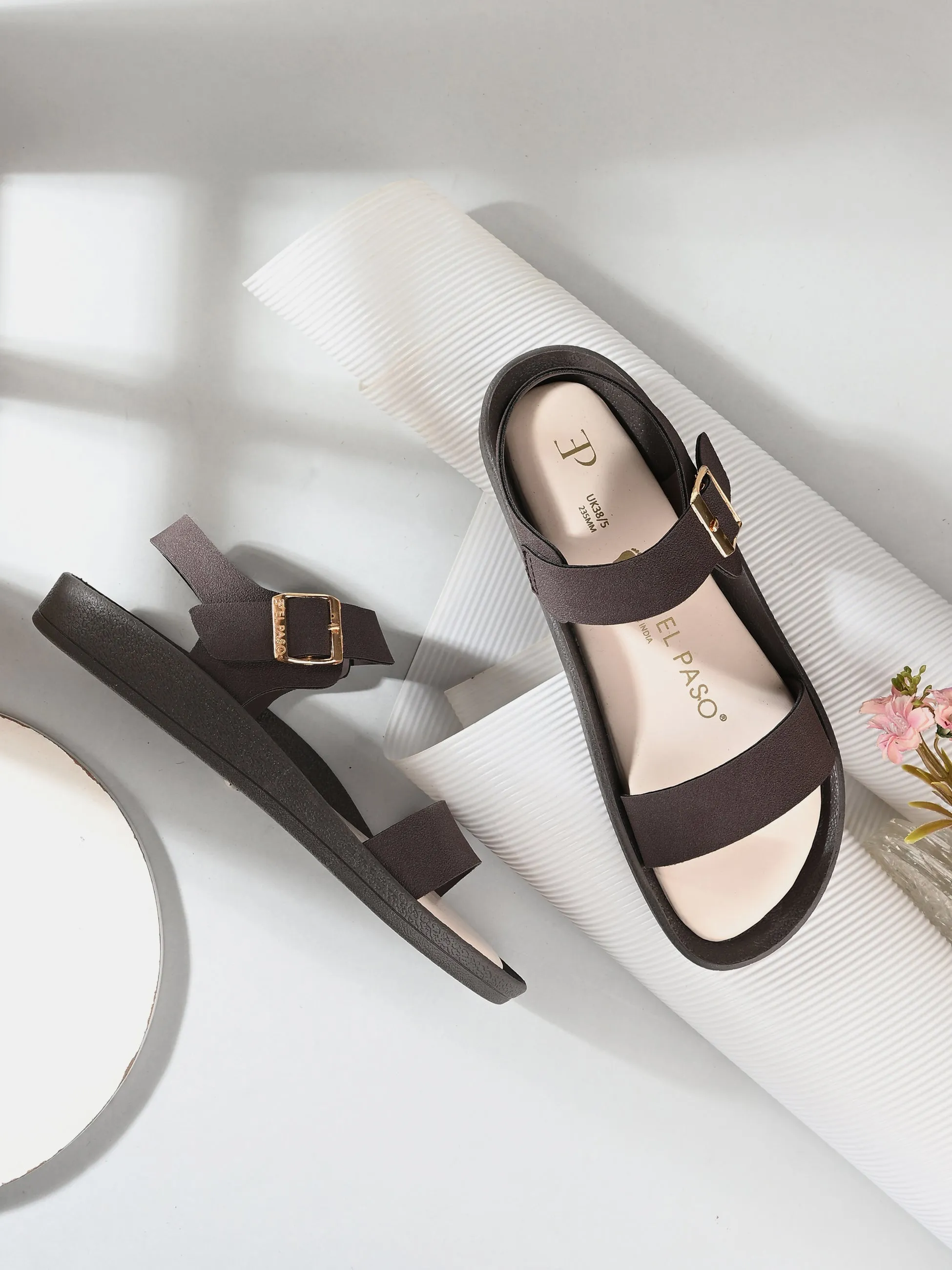 El Paso Women Open Toe Flats with Buckles