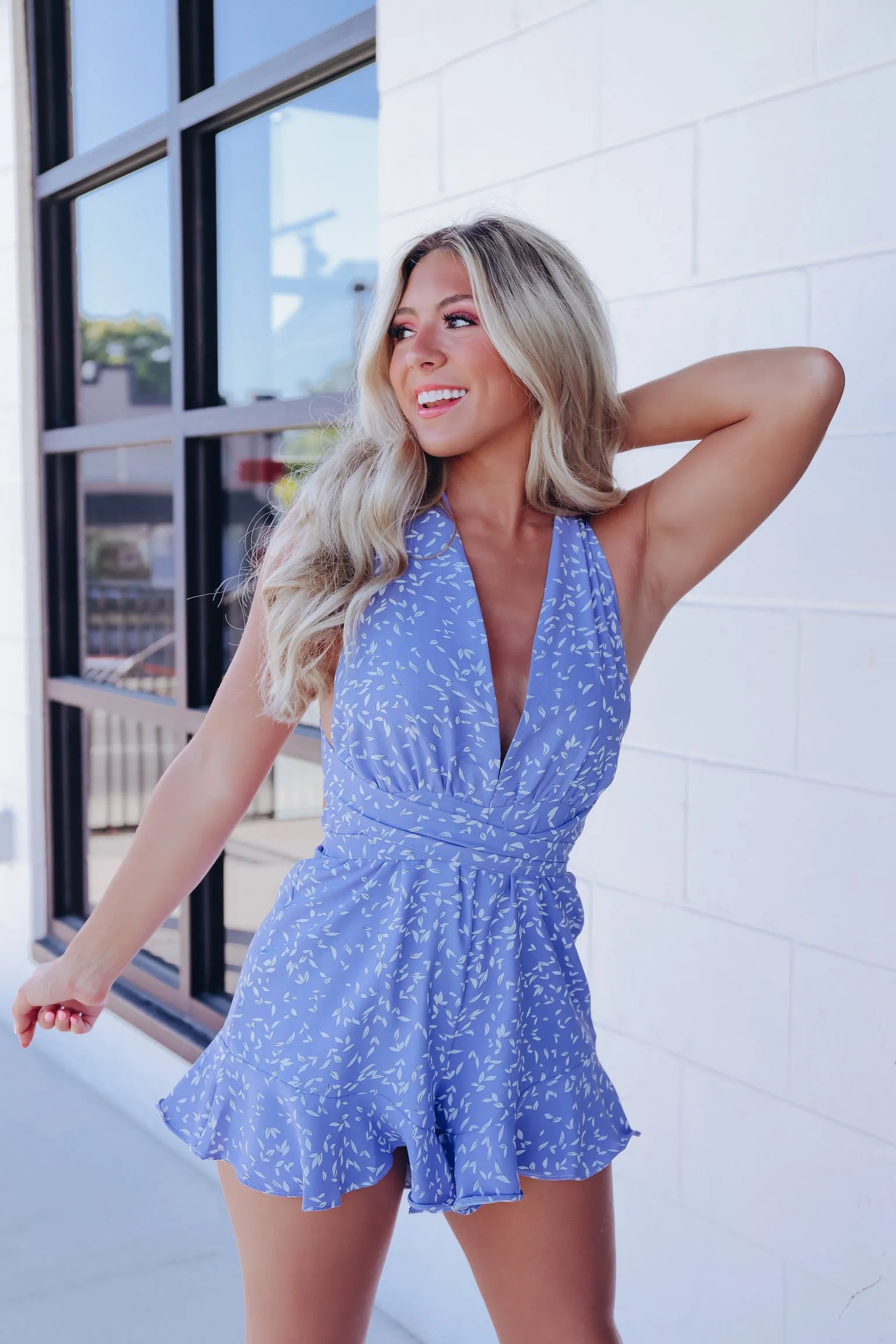 Embrace The Day Halter Romper - Periwinkle