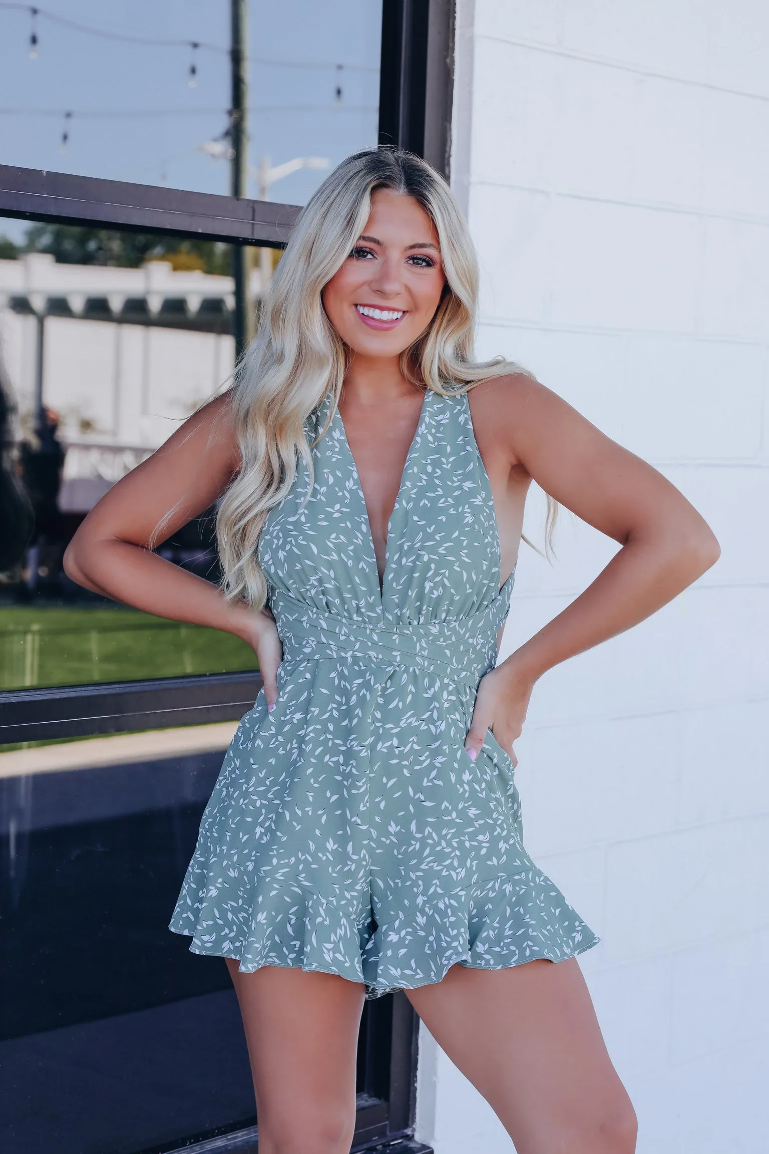 Embrace The Day Halter Romper - Sage