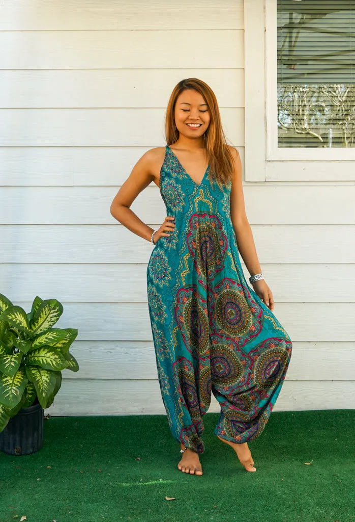 Emerald Mandala Boho Hippie Jumpsuit