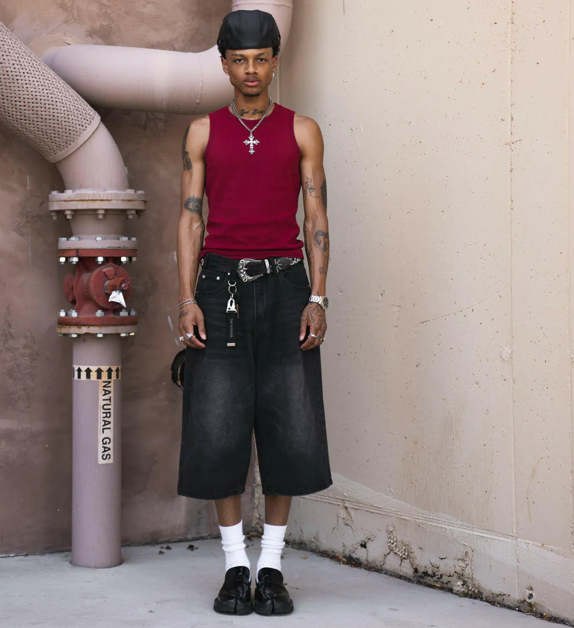 Faded Black Baggy Long Jorts