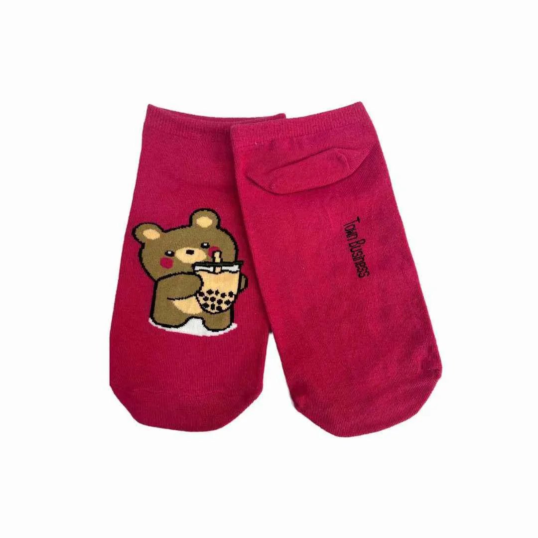 Fuchsia Pink Stylish Socks Teddy Bear Sneaker Socks (Pack Of 1) 2N