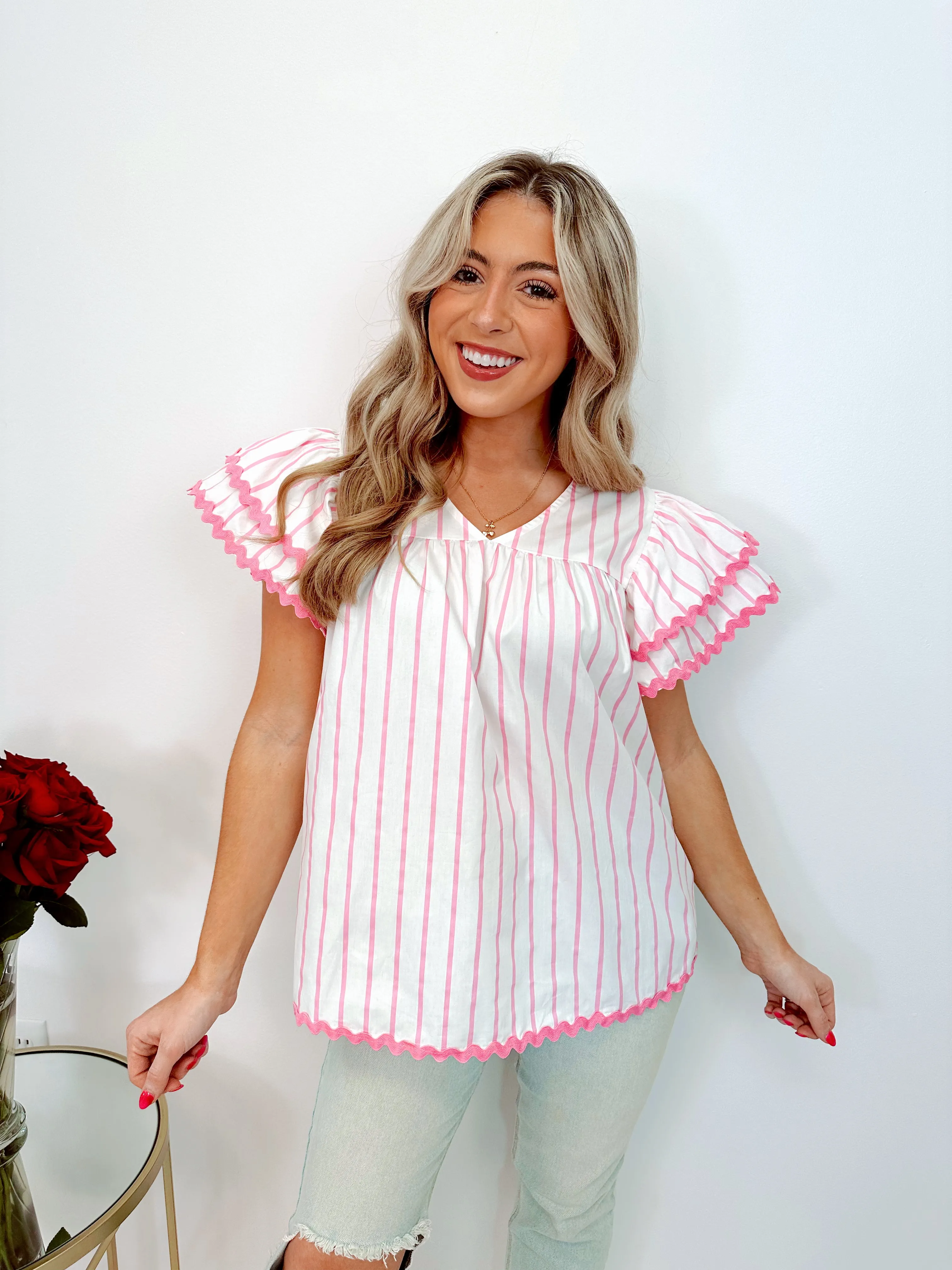 Fun & Flirty Flutter Sleeve Babydoll Top
