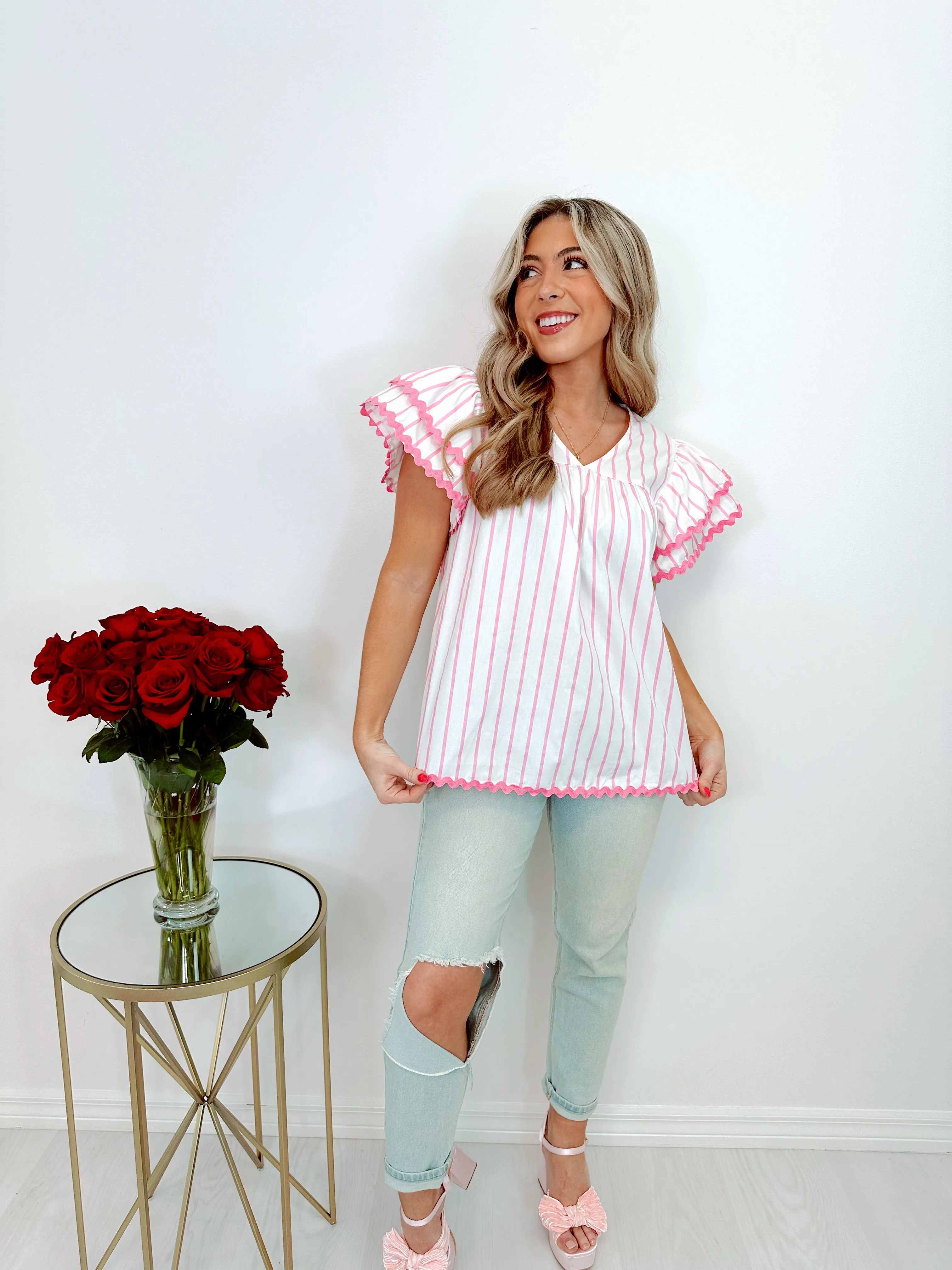 Fun & Flirty Flutter Sleeve Babydoll Top